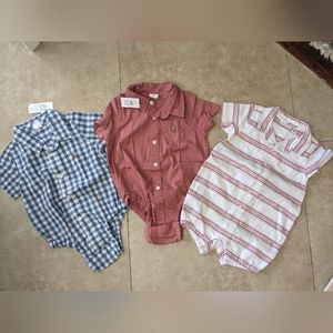 Gap Janie and Jack collared bodysuits baby boy 12-18m 18m 12m button linen cotto